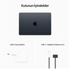 MacBook Air 13 inç 2022 M2 16GB RAM 256GB SSD Gece Yarısı MC7X4TU/A - Sıfır Ürün
