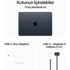 Apple MacBook Air M3 13'' 16GB 256GB SSD - Gece Yarısı - Teşhir (Sıfır Ayarında)